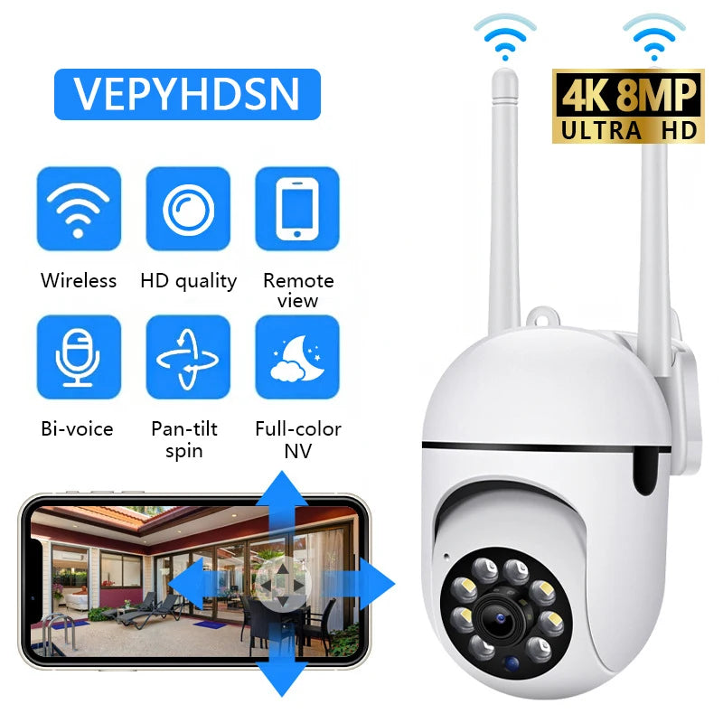 Cámara IP de Seguridad 8MP WiFi | Zoom 4X, Audio Bidireccional, Visión Nocturna